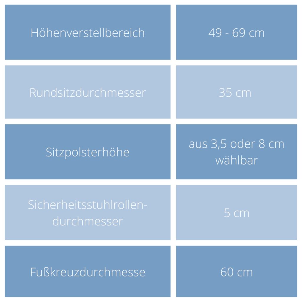 Drehhocker GM200 EL der Firma Green Medical - Produktmaße